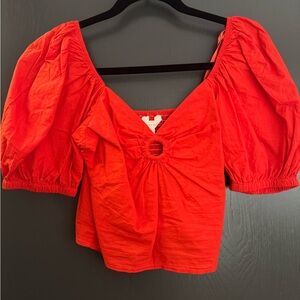Elegant Red Puff Sleeve Blouse
